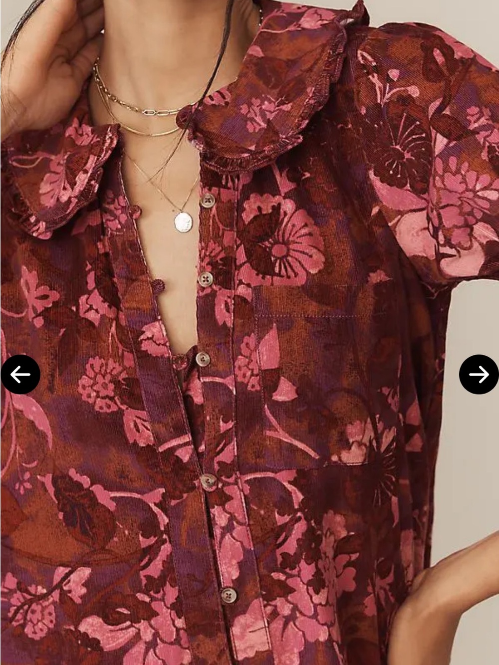 Pilcro Anthro Keira Floral Corduroy Mini Dress S Peter Pan Collar Puff Sleeve - Picture 2 of 6